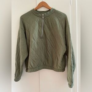 Old Navy Quilted Sweatshirt Half-Zip Relaxed Fit Olive Green Women's M